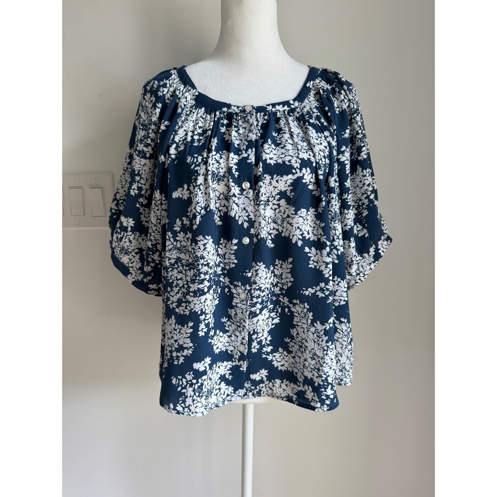 Abercrombie & Fitch Blue Floral Button Front Puff Sleeve Blouse NEW